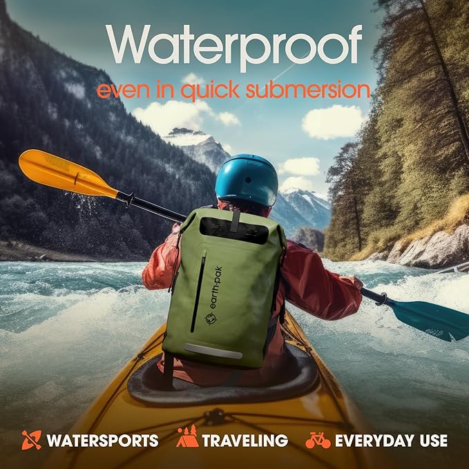 Earth Pak Waterproof Backpack - Heavy Duty Hiking Backpack - Roll-Top Closure Bag - Cushioned Dry Bag Waterproof Phone Case-StrideForce Fitness