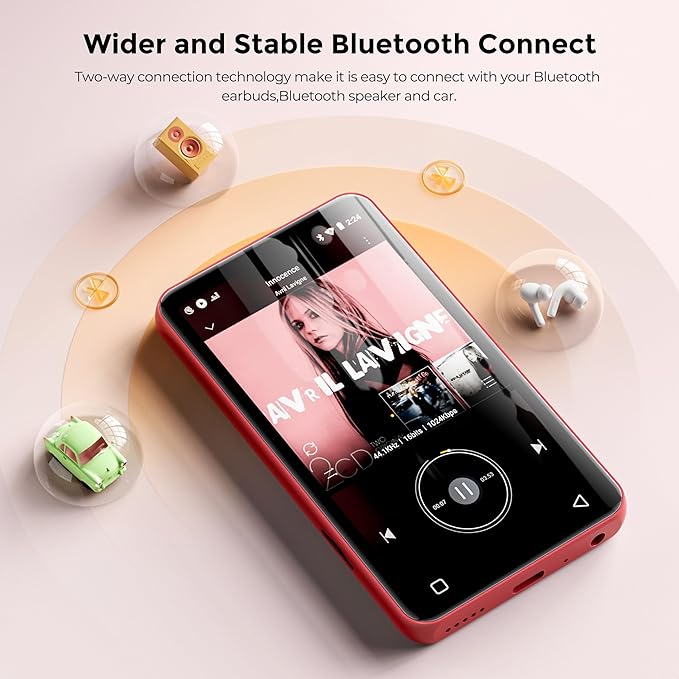 innioasis 160GB MP3 Player with Bluetooth and WiFi, Android Music Player with Spotify,Amazon Music,Pandora,4" Full Touch Screen MP3 Player with Audible,Libby,Audiobooks (Black_Red)-StrideForce Fitness