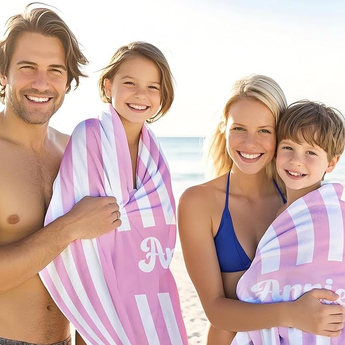 JML Personalized Beach Towel with Name, Custom Cabana Stripe Beach Towel, Customized Microfiber Pool Towel, Quick Dry & Absorbent Swim Towel for Adult,Mother's Day, Birthday, Summer Holiday,Vacation-StrideForce Fitness