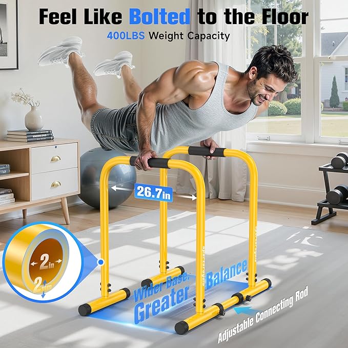 Sportsroyals Adjustable Dip Bar Station, Heavy Duty Parallette & Parallel Bars, 400LBS Stable Dip Stands for Home Gym, Calisthenics & Upper Body Workout Equipment-StrideForce Fitness