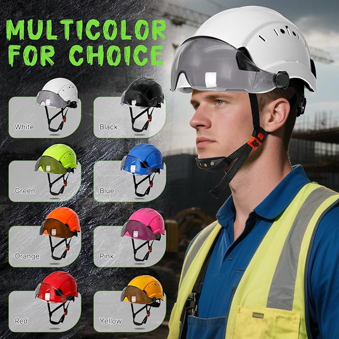 AOLAMEGS Construction Safety Hard Hat - ANSI Z89.1 Approved Safety Helmet with Visor & 50pcs Hard Hat Stickers Sliding Vented Hardhat for Men Women Adults Industrial Workwear Outdoor (Smoke Visor)-StrideForce Fitness