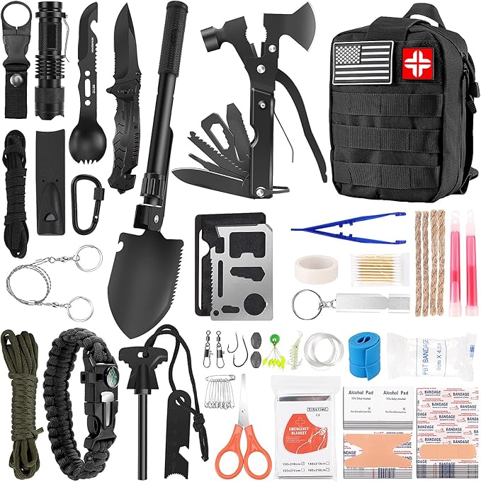 Survival Kit and First Aid Kit, 142Pcs Professional Survival Gear and Equipment with Molle Pouch, for Men Dad Husband Who Likes Camping Outdoor Adventure…-StrideForce Fitness