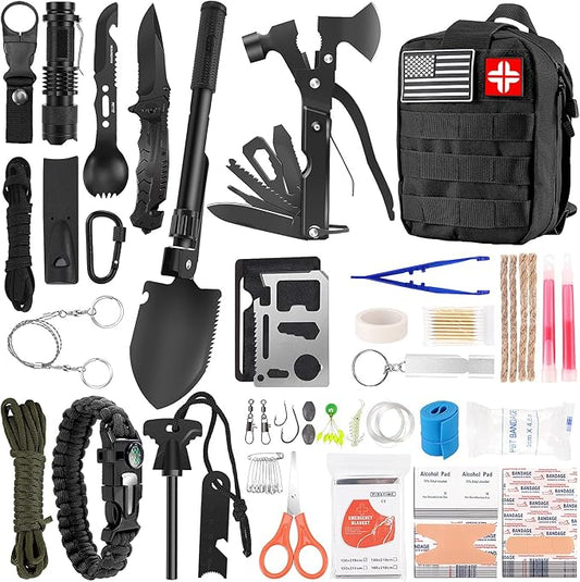 Survival Kit and First Aid Kit, 142Pcs Professional Survival Gear and Equipment with Molle Pouch, for Men Dad Husband Who Likes Camping Outdoor Adventure…-StrideForce Fitness