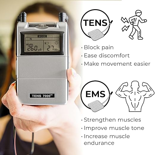 TENS 7000 Rechargeable Tens Unit Muscle Stimulator, EMS Muscle Stimulator, Back Pain Relief, 4 Electrodes/Unit Pads, Period Pain Simulator, Muscle Recovery & Growth, Stim Machine, Electrotherapy-StrideForce Fitness