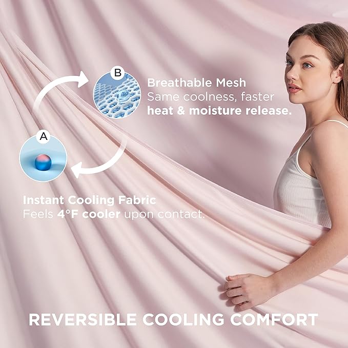 Bedsure Summer Cooling Blanket Queen Size for Hot Sleepers with Sports Mesh Design, Arc-Chill Q-Max 0.4 Lightweight Breathable Ice Cold Blanket for Night Sweats, 90 x 90 Inches, Mesh Pink-StrideForce Fitness