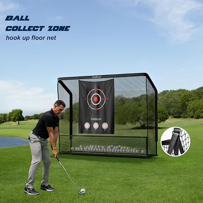 Golf Cage Practice Hitting Net,10x7ft Heavy Steel Frame with 2 Net Side Barriers,for Backyard Driving Chipping Swing Training, Home Range for Indoor& Outdoor.-StrideForce Fitness