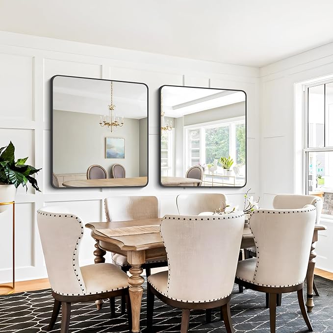 FORBATH Bathroom Mirror 36" x 36"，Large Square Wall Mirror with Black Aluminum Frame Rounded Corner, Wall Mounted Mirror for Bathroom Bedroom Entryway Living Room-StrideForce Fitness