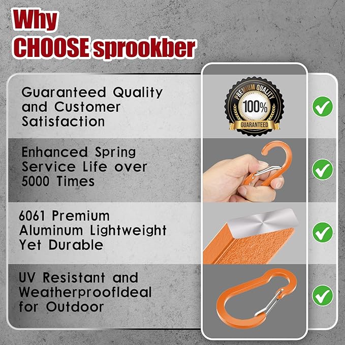 sprookber 3.2 Inch Aluminum Carabiner Clips D Ring, Caribeaner Spring Snap Hook with Keychain for Camping, Hiking, Gym & Outdoor Gear, Set of 10-StrideForce Fitness