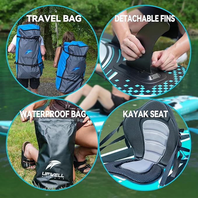 UPWELL 10'6"/11'/11'6" Inflatable Paddle Board, Stand Up Paddlboard for Youth & Adults, Stable Design, Premium SUP Accessories, Backpack, Leash, Hand Pump, Fins-StrideForce Fitness