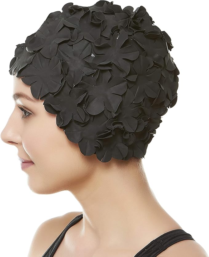 BEEMO Floral Petal Ladies Bathing Swim Cap Women Retro Swim Hat Long/Short Hair-StrideForce Fitness