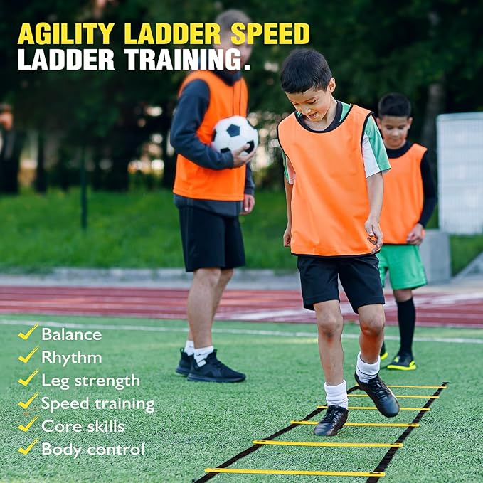 Soccer Training Equipment, Speed Agility Training Equipment for Kids Youth Adults, 20ft Agility Ladder, 4 Hurdles, Jump Rope, 12 Soccer Cones, Running Parachute, Football Training Equipment-StrideForce Fitness