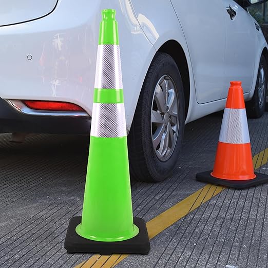OrangeStar 6 Pack 36" Traffic Safety Cones, Green Parking Cones Construction Cones with Reflective Collar, Heavy Duty Base for Roadwork, Highway, Parking Lot Safety, Warehouse, Indoor & Outdoor Use-StrideForce Fitness