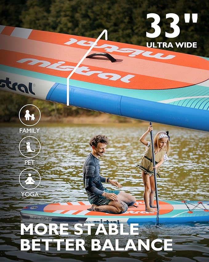 Mistral Inflatable Stand Up Paddle Board, 11'6''x33''x6'' Inflatable SUP All Around Board, Extra Wide iSUP, Stable, Beginner Paddle Board with SUP Accessories, Anti-Slip EVA Deck for Adults & Youth-StrideForce Fitness