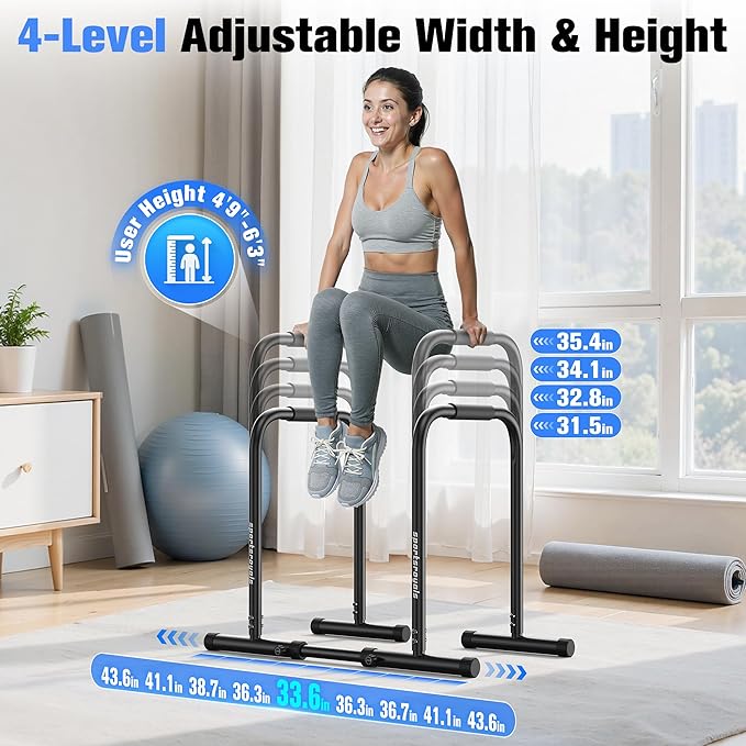 Sportsroyals Adjustable Dip Bar Station, Heavy Duty Parallette & Parallel Bars, 400LBS Stable Dip Stands for Home Gym, Calisthenics & Upper Body Workout Equipment-StrideForce Fitness