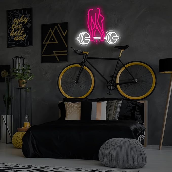 Neon Woman Barbell Neon Sign Dumbbell Lady Neon Light Barbell Light Sign Dimmable Weightlifting LED Neon Light for Home Gym Decor Bar Pub Lifting Wall Room Decor Man Cave Game Room 16.5"×12.4"-StrideForce Fitness
