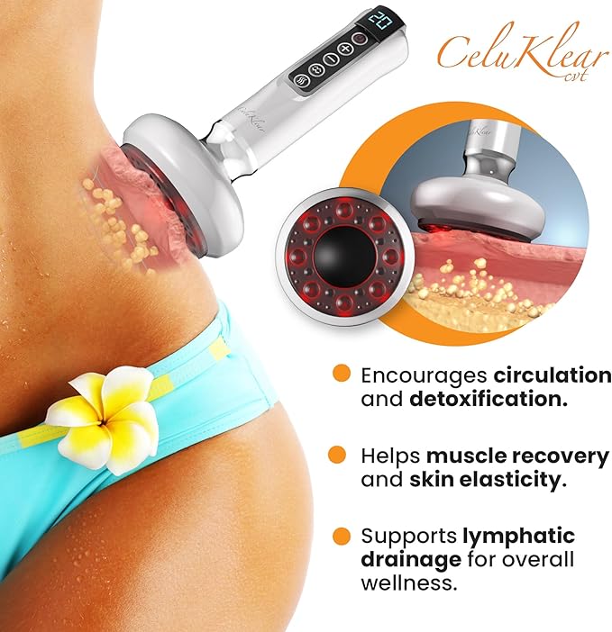 CeluKlear Electric Cupping Therapy Massager CVT 3-in-1 - Vacuum Cupping Therapy Machine for Cellulite, Deep Tissue Massage & Lymphatic Drainage – Adjustable Suction Helps Circulation & Skin