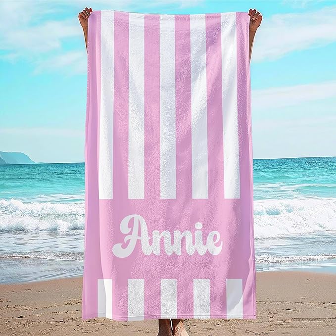 JML Personalized Beach Towel with Name, Custom Cabana Stripe Beach Towel, Customized Microfiber Pool Towel, Quick Dry & Absorbent Swim Towel for Adult,Mother's Day, Birthday, Summer Holiday,Vacation-StrideForce Fitness