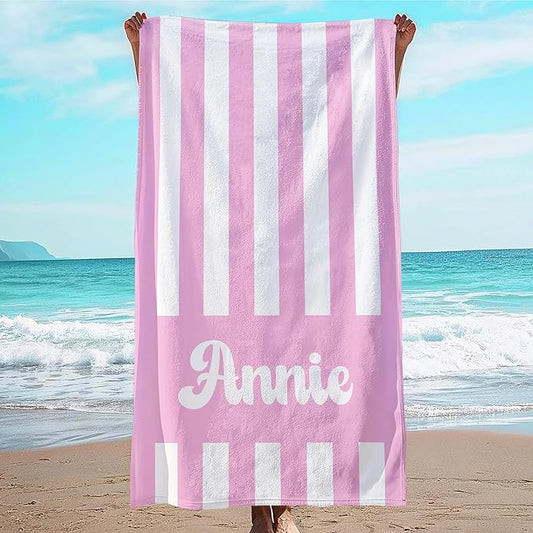 JML Personalized Beach Towel with Name, Custom Cabana Stripe Beach Towel, Customized Microfiber Pool Towel, Quick Dry & Absorbent Swim Towel for Adult,Mother's Day, Birthday, Summer Holiday,Vacation-StrideForce Fitness