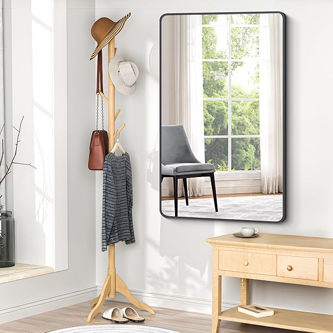 30x48 inch Bathroom Mirror,Black Rectangle Mirror,Wall Mounted Bathroom Frame Vanity Mirror with Round Corner for Bedroom Living Room, Entryway Hangs Horizontal or Vertical-StrideForce Fitness