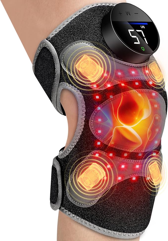 HALIDODO Upgrade 4 Vibration Massage Area Knee Brace & Red Light Therapy for Knee Pain Relief 660nm&850nm Red Light Therapy Device for Knee/Joint/Elbow/Shoulder Pain Relief, Gift for Mom-StrideForce Fitness