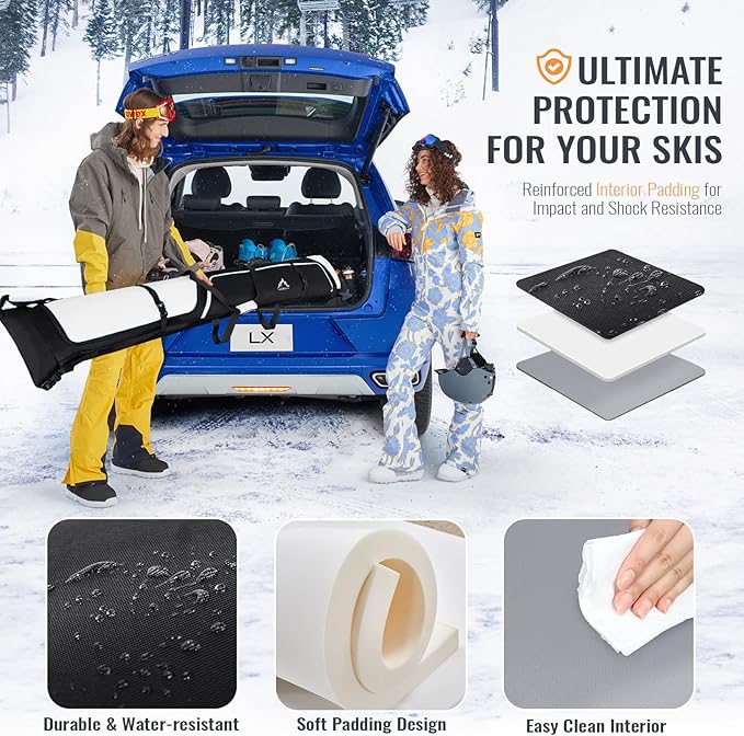 Ski Bag and Boot Bag Combo, Padded Skis Bag for Air Travel, Safety Reinforce Ski Carrier Bag Fits for Skis Up to 200 CM and Boots Up To Size US13, Water- resistant Ski Travel Bag-StrideForce Fitness