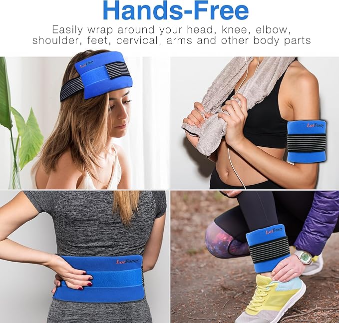 LotFancy Ice Packs for Injuries Reusable, 2 Gel Packs Wrap for Knee Head Neck Ankle Wrist Elbow Foot Legs Back Joint Pain Relief, Hot Cold Therapy for Surgery Recovery, First Aid, FSA HSA Eligible-StrideForce Fitness
