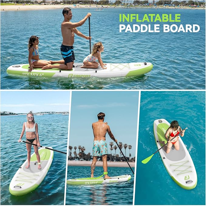 FBSPORT 11FT Premium Inflatable Stand Up Paddle Board with Electric Pump, Yoga Board with SUP Accessories & Carry Bag | Wide Stance, Surf Control, Non-Slip Deck, Leash and Paddle for Youth & Adult-StrideForce Fitness