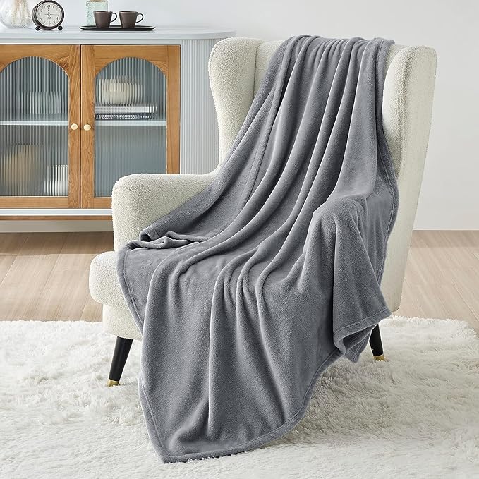 Bedsure Fleece Blanket Twin Size Grey - 300GSM Lightweight Plush Fuzzy Cozy Soft Warm Blanket for Bed, Sofa, Couch, Travel, Camping, 60x80 inches-StrideForce Fitness