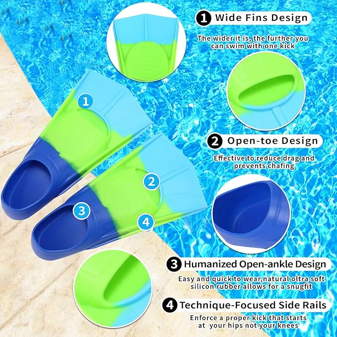 Kids Swim Fins,Short Comfortable Flippers for Lap Swimming and Training for Child,Girls,Boys,Beginners-StrideForce Fitness