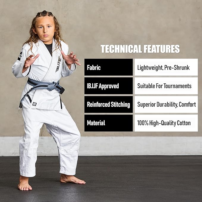 Elite Sports Kids Brazilian Jiu Jitsu Belts Preshurunk Martial Arts Youth BJJ Belts for Girls & Boys with BJJ Ranking Stripes-StrideForce Fitness