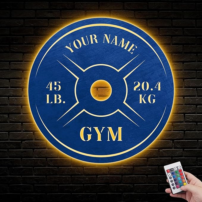 Personalized Home Gym LED Tin Metal Sign Multiple Sizes, Weight Lifting Exercise Workout Room Training Fitness Center Motivational Inspirational Quotes Decor Wall Art Hanging Accessories (07 LED)-StrideForce Fitness