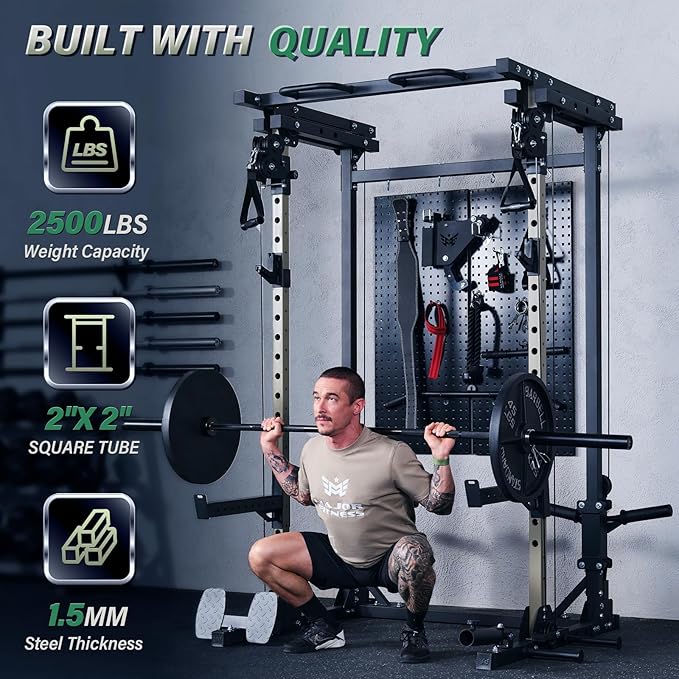 MAJOR FITNESS Drone3 Power Rack, Multi-Function Home Gym Squat Rack with Pull-Up Bar, Cable Crossover & J-Hooks, Heavy-Duty Steel Frame for Maximum Stability & Strength Training-StrideForce Fitness