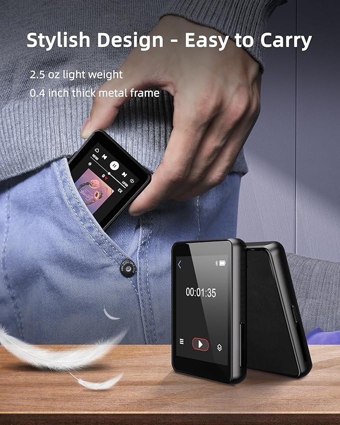 64GB Music Player with Bluetooth 5.3, 2.4" Portable MP3 Player with Speaker, FM Radio, Voice Recorder, E-Book, Full Touch Screen, Supports up to 256GB (Earphones Included)-StrideForce Fitness