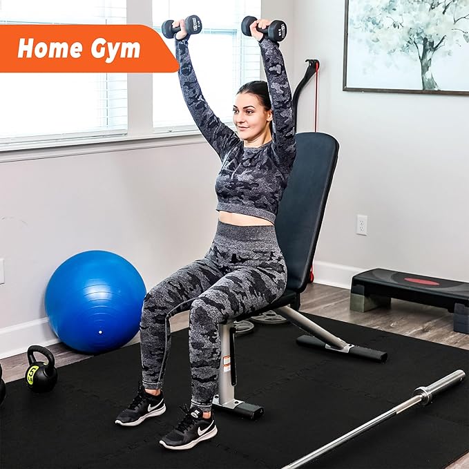 SUPERJARE 0.4'' Thick 24 Pcs 96 Sq Ft Rubber Top Exercise Equipment Mats, High Density EVA Foam Mats with Rubber Top, Interlocking Gym Flooring for Home Gym, Protective Workout Mat, Black-StrideForce Fitness