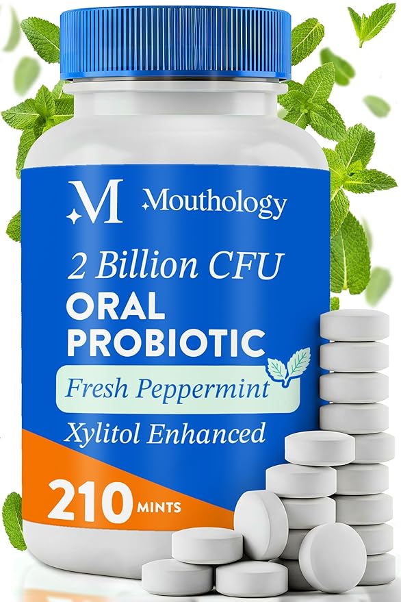 Mouthology Oral Probiotics for Mouth Bad Breath with Xylitol (210 Count Mints), Dental Probiotic, Mouth Probiotics Bad Breath Treatment and Gums