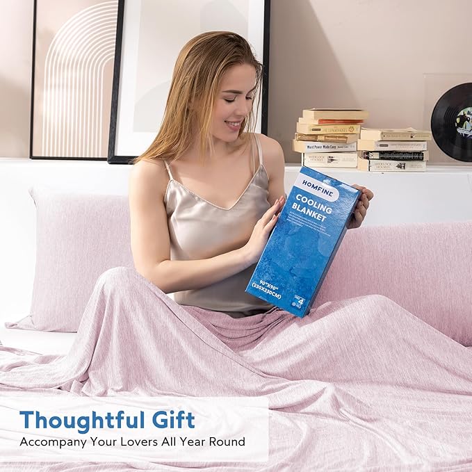 HOMFINE Cooling Blankets for Hot Sleepers - Summer Blanket Thin Lightweight Breathable Soft Double Side Enhanced Cooling for Bed Couch Sofa, Keep Cool for Night Sweats (Pink, 90 x 90 inches)-StrideForce Fitness