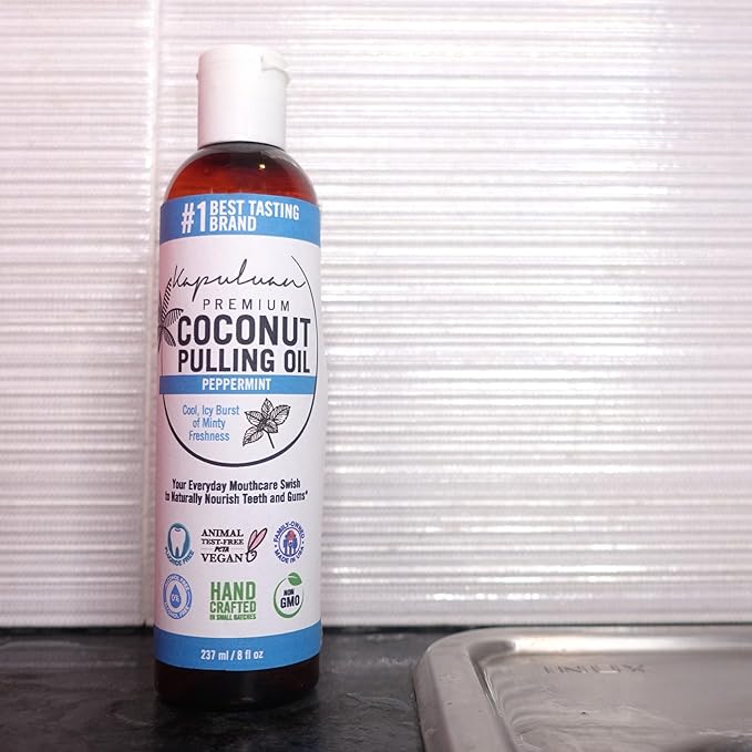 Kapuluan Coconut Oil Pulling for Teeth and Gums Mouthwash, 100% Pure and Natural, Non-GMO, Ayurvedic – Peppermint Pulling Oil