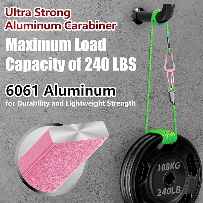 sprookber 3.2 Inch Aluminum Carabiner Clips D Ring, Caribeaner Spring Snap Hook with Keychain for Camping, Hiking, Gym & Outdoor Gear, Set of 10-StrideForce Fitness