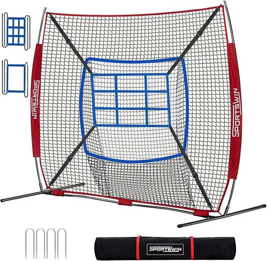 7x7 FT Baseball Net for Batting Pitching Hitting, with Strike Zone, Softball Net for Batting and Pitching, Baseball Practice Training Equipment for Kids Adult Youth-StrideForce Fitness