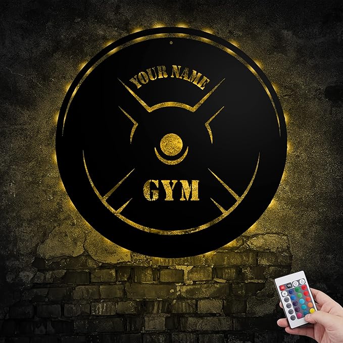 Personalized Home Gym LED Tin Metal Sign Multiple Sizes, Gym Sign Wall Decor, Exercise Workout Room Decor Fitness Center, Motivational Inspirational Hanging Wall Art Wall Plaque (05 w/lights)-StrideForce Fitness