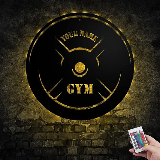 Personalized Home Gym LED Tin Metal Sign Multiple Sizes, Gym Sign Wall Decor, Exercise Workout Room Decor Fitness Center, Motivational Inspirational Hanging Wall Art Wall Plaque (05 w/lights)-StrideForce Fitness