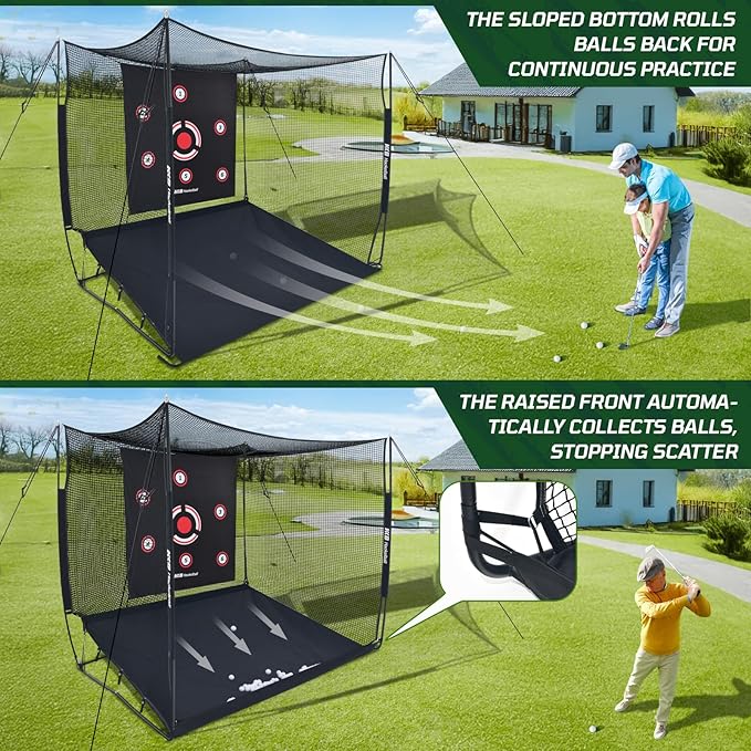 Haokelball Golf Hitting Cage,10x8x6ft Golf Practice Net with Target Cloth & Carry Bag, Heavy-Duty Golf Cage Net for Backyard, Indoor & Outdoor-StrideForce Fitness