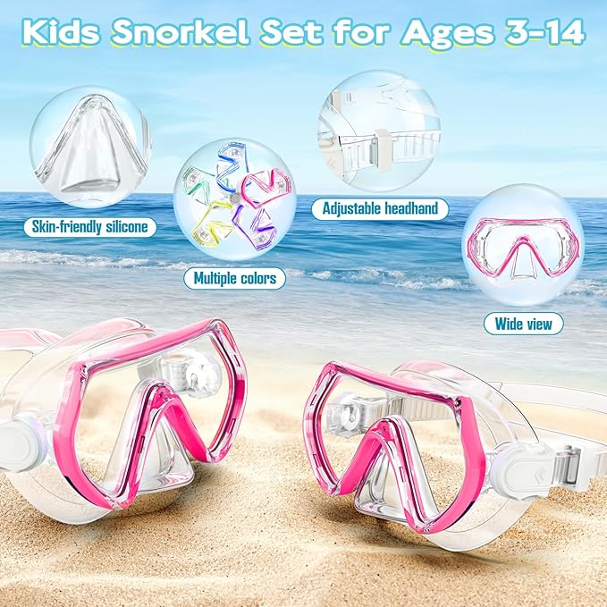 Snorkeling Gear for Kids, Kids Snorkel Set for Ages 3-14, Anti-Fog Diving Mask and Dry Top Snorkel Combo Set, Unisex Swimming Goggles-StrideForce Fitness
