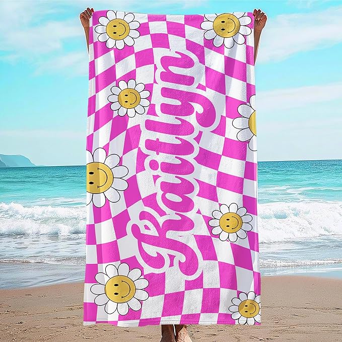JML Personalized Beach Towel with Name, Custom Flower Beach Towel, Customized Microfiber Pool Towel, Quick Dry & Absorbent Swim Towel for Adult,Anniversary, Birthday, Summer Holiday,Vacation-StrideForce Fitness
