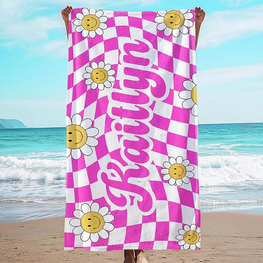 JML Personalized Beach Towel with Name, Custom Flower Beach Towel, Customized Microfiber Pool Towel, Quick Dry & Absorbent Swim Towel for Adult,Anniversary, Birthday, Summer Holiday,Vacation-StrideForce Fitness