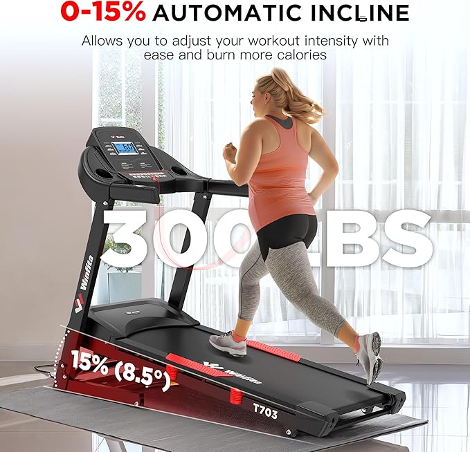 Treadmill with 15% Auto Incline, 300 LBS Capacity and 10 MPH Max Speed, 4.0HP Folding Treadmills for Home Features 18'' x 50'' Belt, Bluetooth, APP, 64 Preset Programs and 3 Countdown Modes-StrideForce Fitness