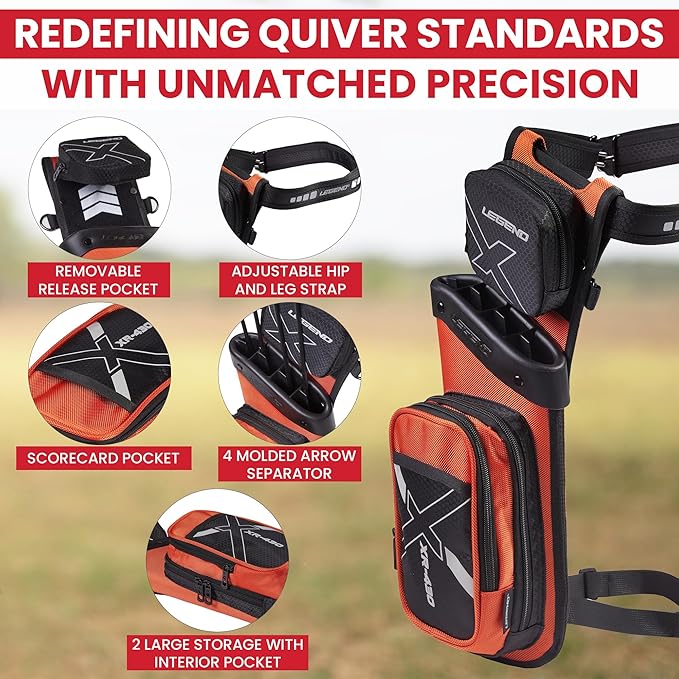 Legend XR430 Premium Field Quiver for Arrows - Right-Handed Hip Arrow Quiver with Removable Release Pocket, Durable Archery Quiver with Tools & Accessories Compartment, Arrow Holder-StrideForce Fitness