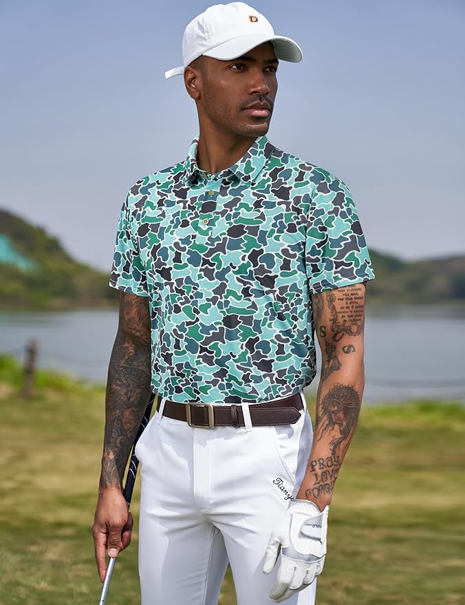TAPULCO Mens Quick Dry Polo Shirts Camouflage Pattern Performance Athletic Lightweight Breathable Casual Golf Tshirts-StrideForce Fitness
