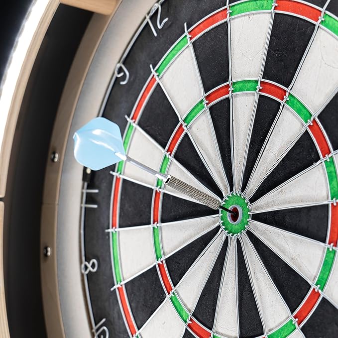 Dart Board Cabinet Set with LED Light; Bristle Dartboard, Built in LED Light, Darts and Chalkboards-StrideForce Fitness