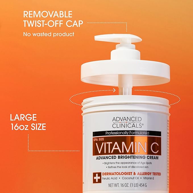 Advanced Clinicals Vitamin C Cream Visibly Brightening Body Lotion | Vitamin C Moisturizer Skin Care Body Cream For Women & Men Helps Visibly Improve Look Of Dark Spots & Uneven Skin Tone, 2-Pack-StrideForce Fitness